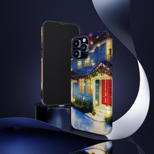 Festive Christmas Decorations on a Row of Townhomes - Impact Resistant Phone Case